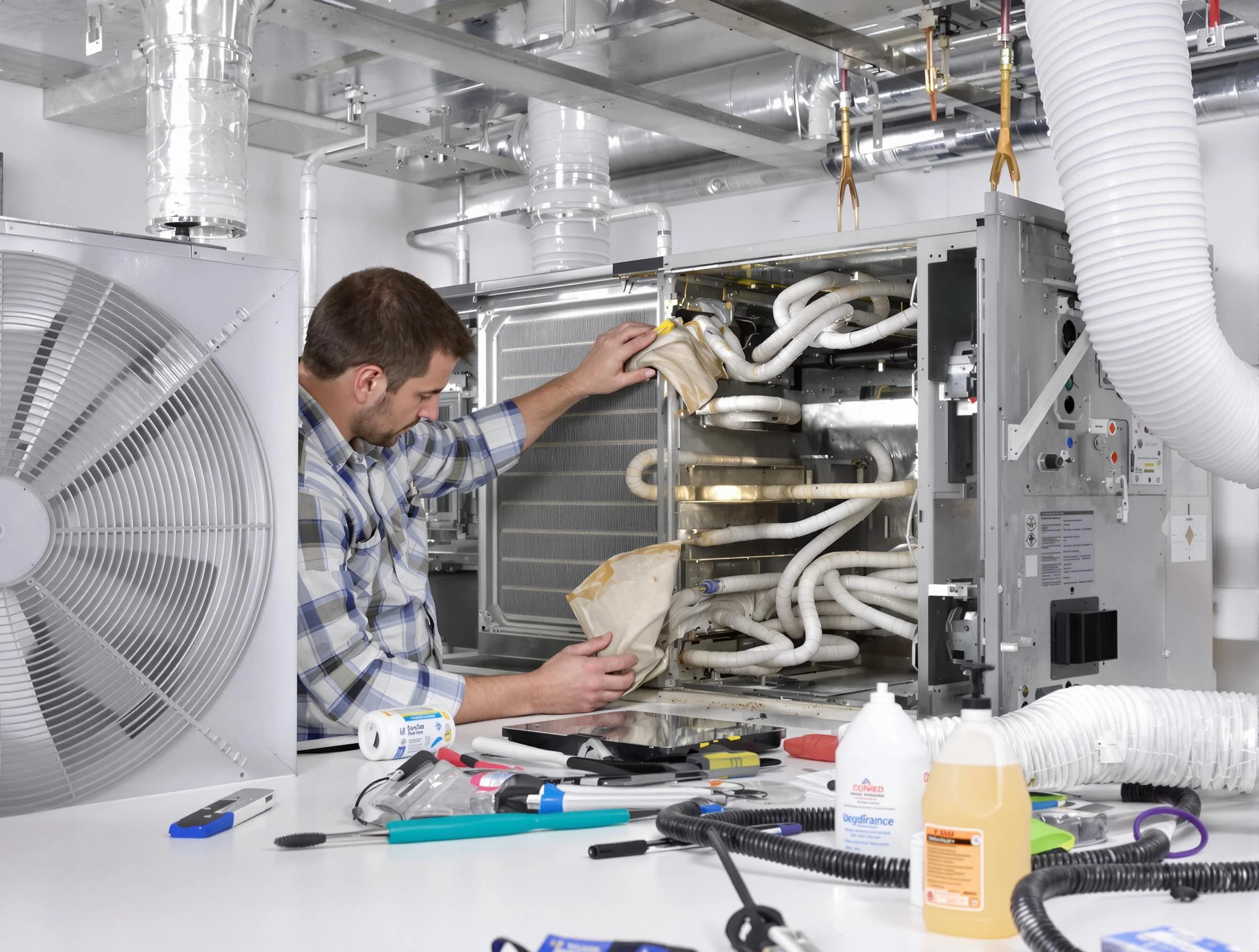 Spencer Air Duct Cleaning specialist performing precision AC coil cleaning in Spencer