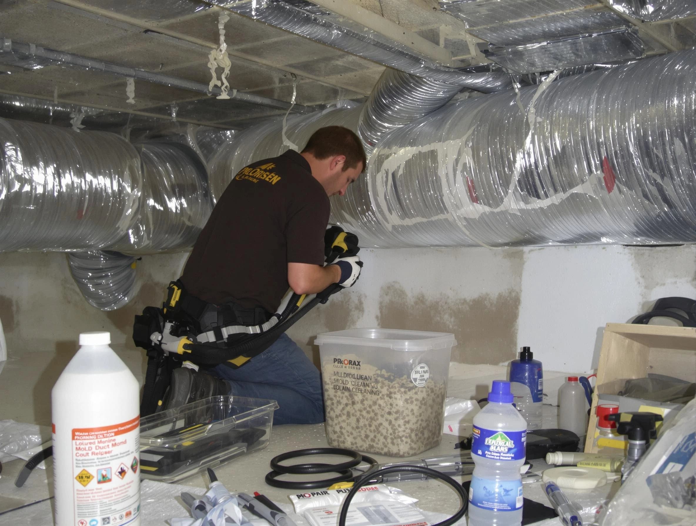 Spencer Air Duct Cleaning specialist performing professional mold removal from air ducts in Spencer