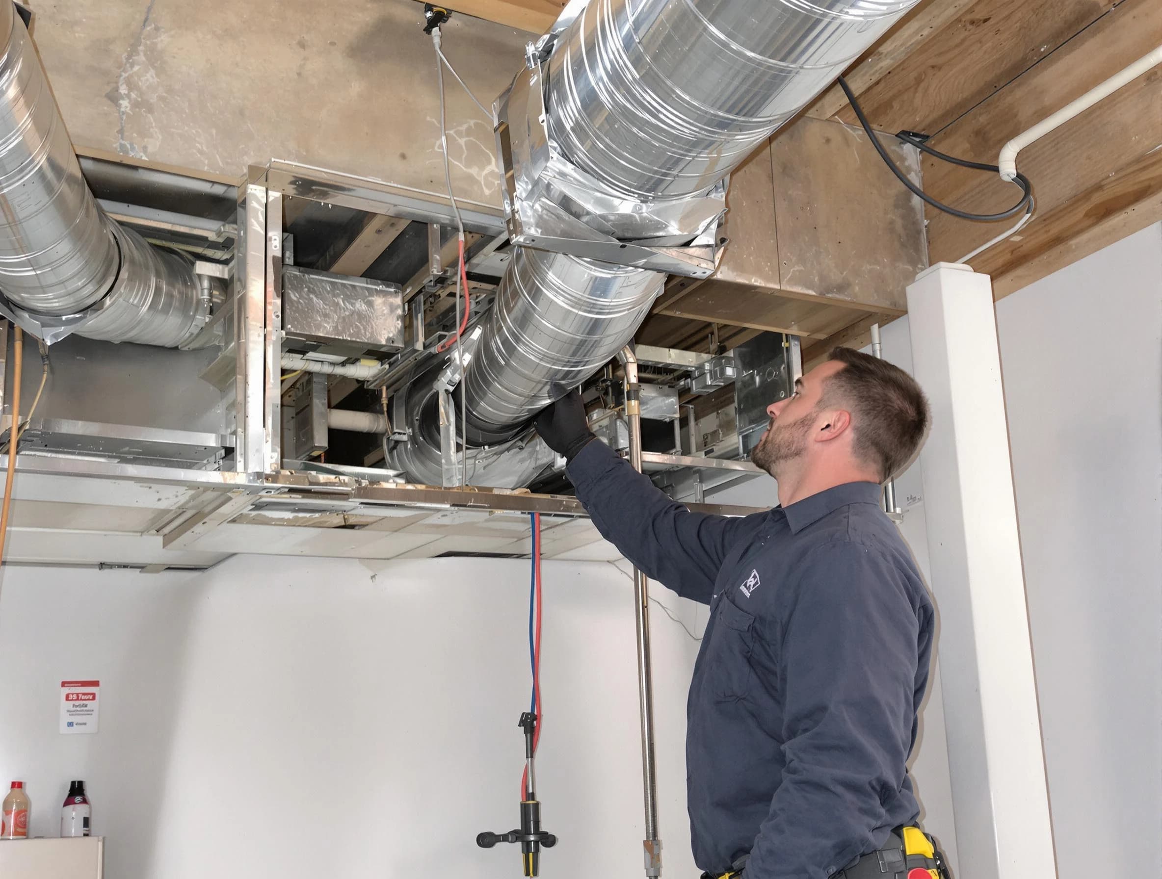 Spencer Air Duct Cleaning technician performing professional air duct repair using specialized tools in Spencer