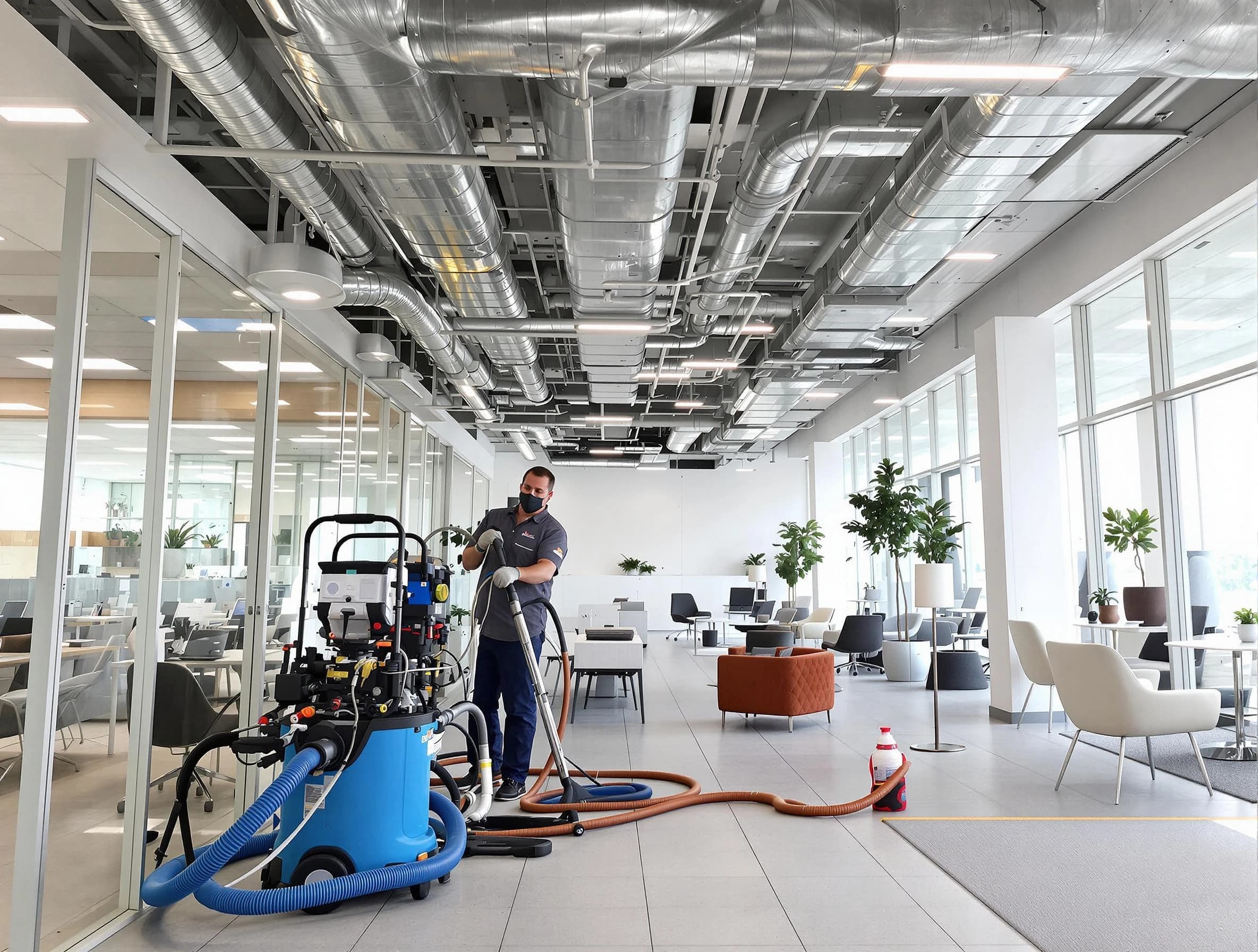 Spencer Air Duct Cleaning team conducting comprehensive commercial duct cleaning at a business location in Spencer