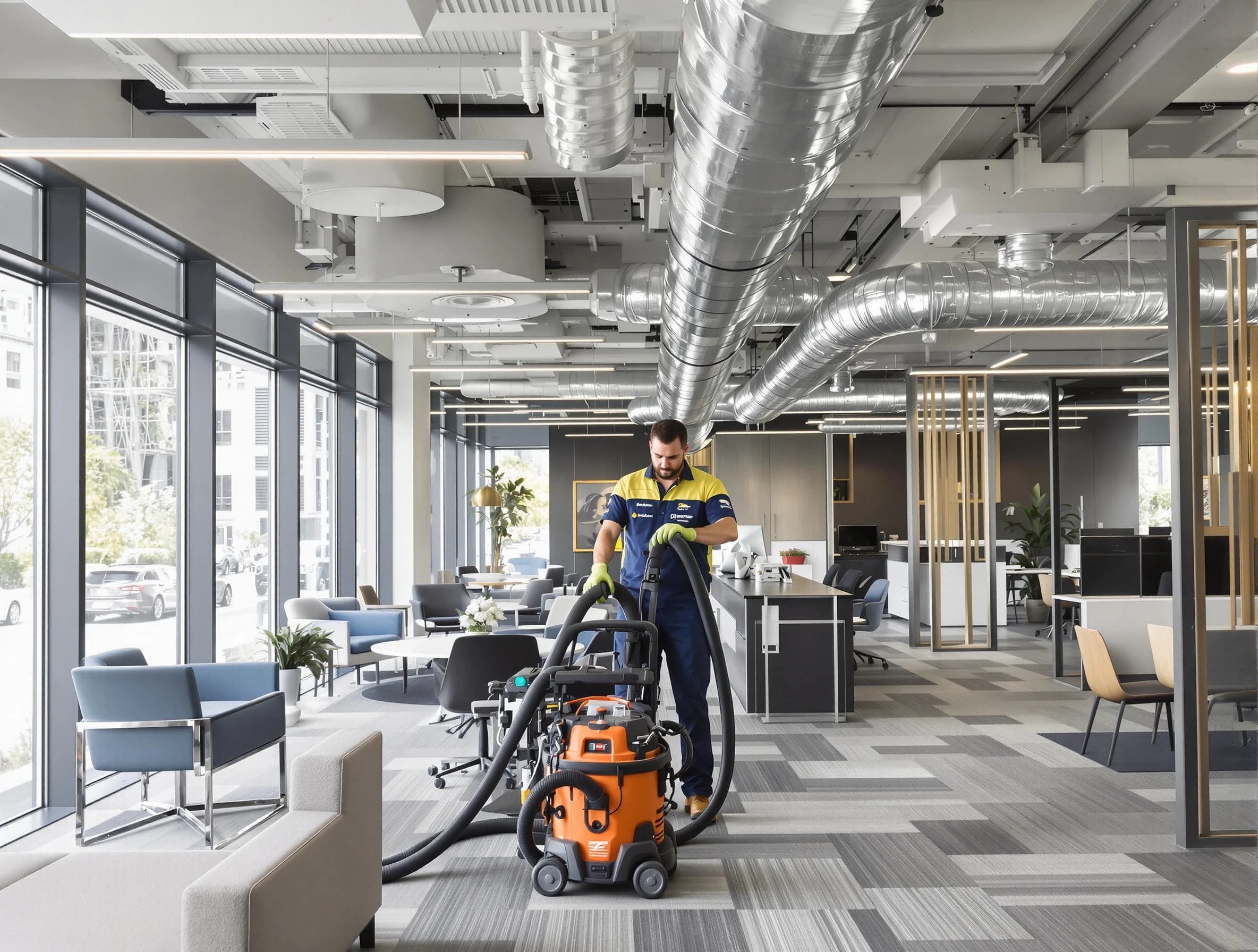 Spencer Air Duct Cleaning team performing thorough commercial duct cleaning at a Spencer business center