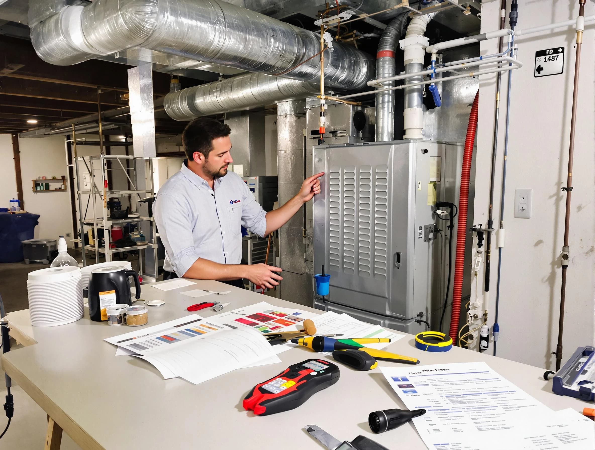 Spencer Air Duct Cleaning inspector conducting detailed filter system evaluation using professional diagnostic tools in Spencer