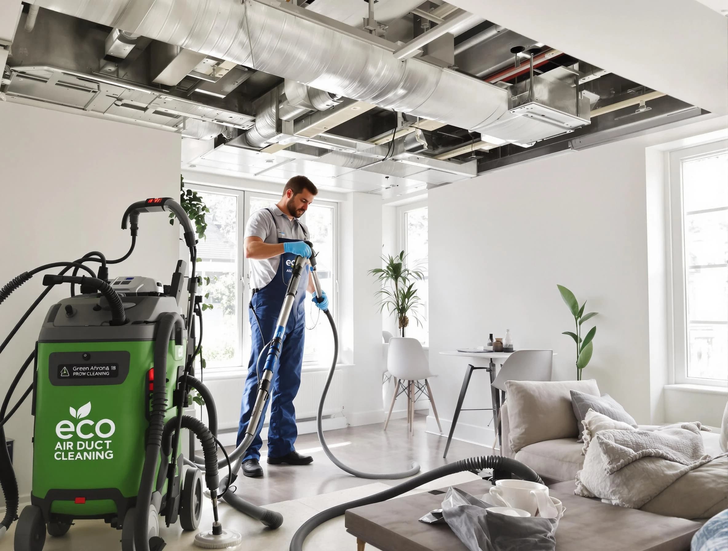Spencer Air Duct Cleaning technician performing eco-friendly duct cleaning using sustainable methods in Spencer